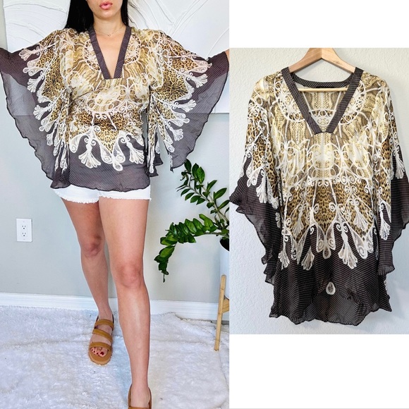 Roberto Cavalli Silk kaftan Chiffon Kimono top - Picture 3 of 15